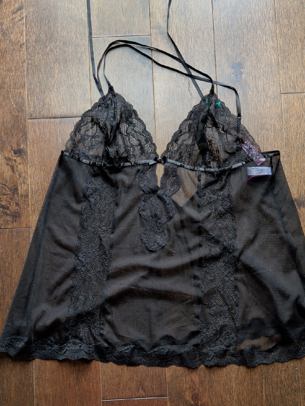 Adore Me Black Sheer Lace Babydoll Chemise